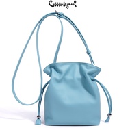 Cobbler Legend Genuine Leather Drawstring Bucket Bag Light Blue Crossbody Sling Bag