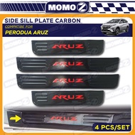 Car Perodua Aruz Door Side Sill Step Plates Carbon Fiber With Red Logo Emblem Word Car