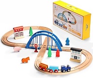 SainSmart Jr. Wooden Train Set Figure 8 for Toddlers Kids with Train Tracks Bridge Fits Brio, Thomas, Melissa and Doug, Chuggington Wood Toy Train for 3 4 5 Years Old Boys and Girls