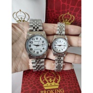 PROKING Couple Watch Quartz Analog Silver Stainless Steel With Number Dial & Date Jam Tangan Couple
