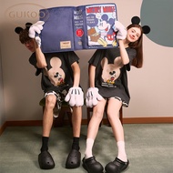 果壳（Gukoo）情侣睡衣夏迪士尼新款男睡衣女春夏棋盘格可外穿套装B 米奇女套装 S