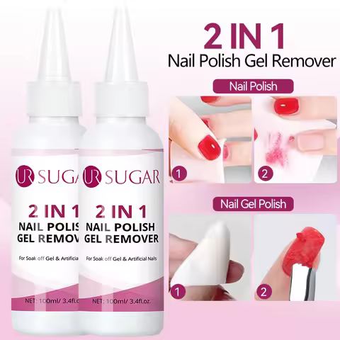 UR SUGAR 100ml 2 IN 1 Nail Polish Gel Remover Liquid 1/2PCS Quick Clean Gentle Formula for Gel Polis