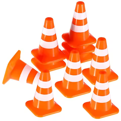 7pcs Mini Plastic Traffic Signs Traffic Road Cones Training Roadblock Signs Children Educational DIY