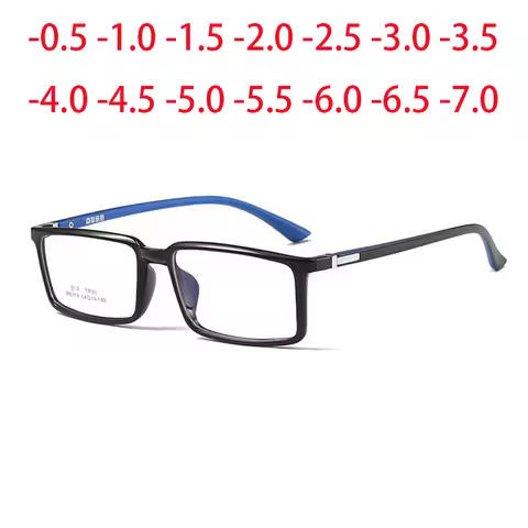 TR90 Men Women Squared Computer Glasses Anti Blue Light Prescription Finished Myopia Eyewear -0.5 -1