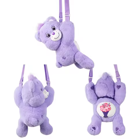 Care Bears 3D Plush Crossbody Bag 30cm Kawaii Fluffy Stuffed Animal Shoulder Bag Cartoon Bear Purse 