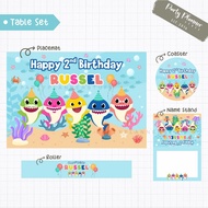 Birthday Theme baby shark table set table decor happy birthday Theme baby shark custom placemat coaster wish card roller aqua