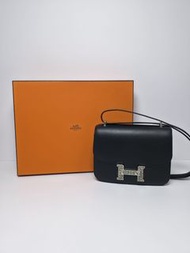 Hermes Mini Constance黑色配蜥蜴皮扣