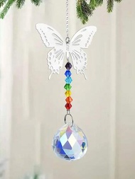 1入組金屬蝴蝶水晶吊燈球掛件，戶外花園陽光捕手掛飾，配彩虹棱鏡球