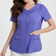 Simple Service Faux Front Ruched Shirt Scrub Set Nurse Dresses Scrub Tops Scrub Bottoms Lab Coats Ru