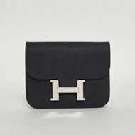 HERMES Constance康康Slim89黑色Epsom皮W刻銀扣肩背包