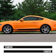 2PCS Car Door Side Skirt Long Stripe Stickers For Ford Mustang Shelby GT500 Vinyl Decals Graphic Tun