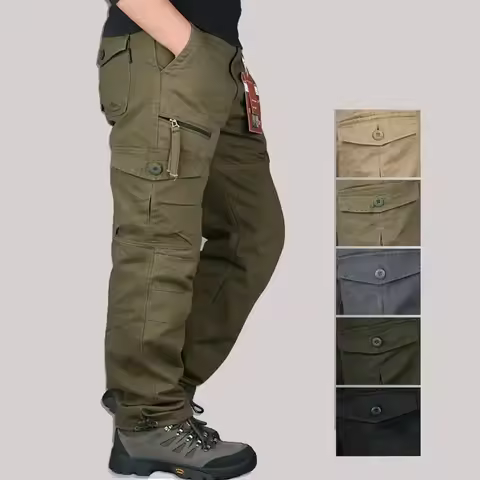 New Men's Pants Multi Pockets Baggy Men Outwear Straight Slacks Workout Pants Outwear Casual Cotton