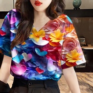 เสื้อสงกรานต์ 2568 เสื้อลายดอก ผู้หญิงแฟชั่นใหม่เสื้อยืดลายดอกไม้ ผู้หญิงแฟชั่นใหม่เสื้อยืดลายดอกไม้