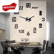 (BC) 3D Black DIY Big English Numbers Wall Clock / Acrylic Mirror Frameless Wall Clock Stickers / Fa