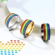 SYNCHRO Multicolour Rainbow Rings, Stainless Steel Rainbow Stripe Unisex Couple Rings, Colourful Com