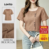 (New Arrival) Lovito Elegant Blouse Button Asymmetrical Simple Spring/summer Khaki Blouse for Women 