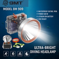 【BMT】Ultra-Bright Diving Headlamp BM-909 Rechargeable Diving Headlight Night Dive Lighting Torch Wat