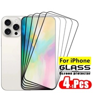 4pcs For iPhone 16 Pro Max Glass iPhone 16E 15 14 13 Pro Max Glass Protective Full Cover Glue Screen