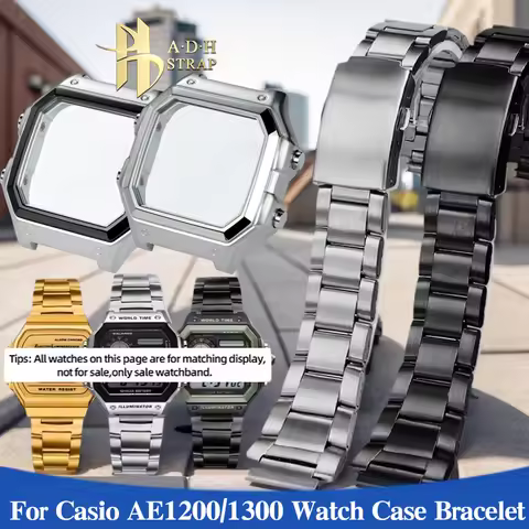 For Casio WS1600 AE1200 AE1300 Watch Case Steel Watchband Modified AE-1200/AE1300 Stainless Steel Me