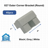 ⟬aga.alumglass⟭ 40pcs 027 @ 1" x 3" PVC Outer Corner Round Bracket for Aluminium