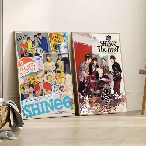 Kpop Korean Boys SHINee Poster Anime Posters Sticky Waterproof Paper Sticker Coffee House Bar Kawaii