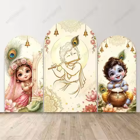 Krishna Radha Baby Shower Arch Backdrop Cover Floral Peacock Garden Hindu Theme Party Backdrop