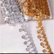 Silver Gold Lace Bell Coin Renda Hiasan (1+-m)