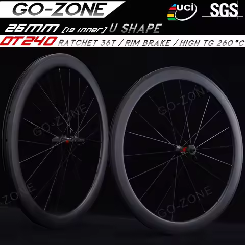 Light 700c Rim Brake Road Carbon Wheels DT240 Ratchet 36T 26mm U Shape High TG 260 °C QR 100 130mm U