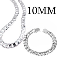 Hot Selling Men's Necklace 10MM Cuban Chain One-to-one Copper Silver Plated Side Square Buckle Neckl