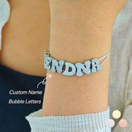 Customized Jewelry Christmas Gift Slide Chain Double Layered CZ Bubble Name Letters Charm Petsonaliz