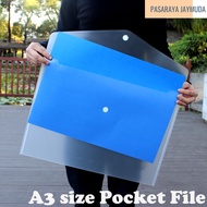 A3 Size Pocket File Semi Transparent Button File Drawing File Stationery School Office Plastic File
