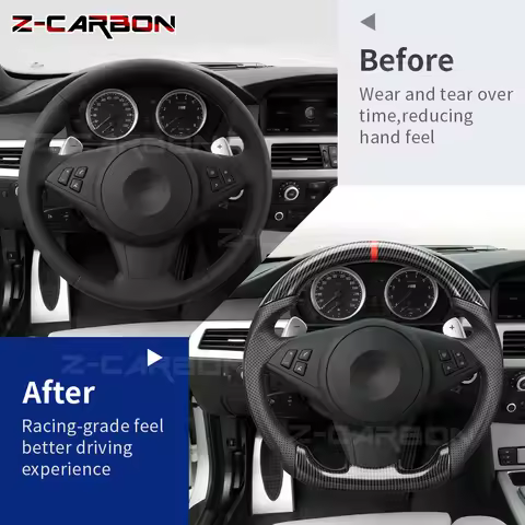 Replacement Hydro Dip Carbon Fiber Steering Wheel For BMW E60 E61 E63 E64 M5 2003-2005 Perforated Le