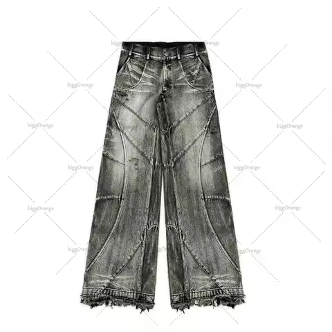 Y2k Streetwear Punk Hip Hop Jeans West Coast Workwear Ripped Rap Style Loose Wash Plus Size Clothing