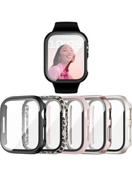 5入組男女通用的綜合pc+鋼化玻璃手錶保護殼,防震休閒保護套,適用於apple Watch Case 38mm/40mm/41mm/42mm/44mm/45mm/49mm,兼容apple Watch Series Ultra/se/9/8/7/6/5/4/3/2/1,智慧手錶配件