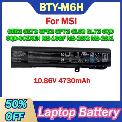 BTY-M6H 10.86V 4730mAh Laptop Battery for MSI GE62 GE72 GP62 GP72 GL62 GL72 6QD 6QD-001XCN MS-16GF M