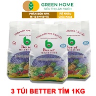 Mua 5 tặng 1 - Phân bón NPK 16-12-8-11S+TE Greenhome Better Bao 1kg Phát Triển Nhanh Thân Cành Lá Bộ