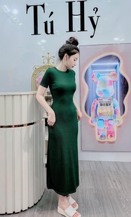 Đầm thun len tăm basic nhiều màu dáng dài cổ tròn váy ôm body đơn giản vải thun dày dặn bán shop