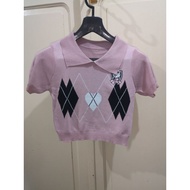 Pre-loved Argyle Printed Crop Top Collared