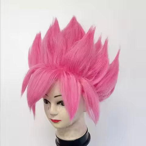 JP Anime Goku Black Cosplay Costume Hair Headwear Short Pink Spiky Comic Wig