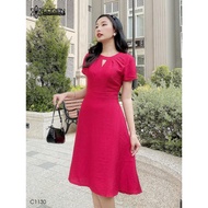 LOREN red round neck flared dress C1130