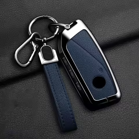 Metal Leather Car Key Case Cover For BMW 218i 220i 740i 760i 5-Series G60 X1 X2 X5 X6 X7 iX1 iX2 iX