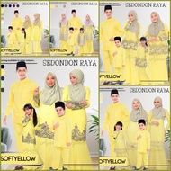 BAJU RAYA SEDONDON FAMILY SOFTYELLOW PLUSSIZE KURUNG DAN BAJU MELAYU ANAK PEREMPUAN & LELAKI MAK AYA