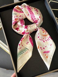 1入組花卉印花仿絲70s方形圍巾,可作腰帶、袋裝飾、髮箍、頭帶、時尚配飾優雅之選