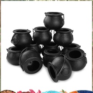 12Pcs Mini Black Cauldron with Handle Halloween Mini Witch Cauldron Halloween Pot Candy Holder for H