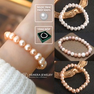 Hemera bracelet with nearly round real freshwater pearl beads mixed in many colors HMR63