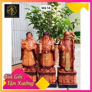 Antique imitation wood statue of tam Da Phuc Loc Tho, size 30-10-8