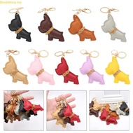 Doublebuy Bulldog Key Holder for Car Keys and Bags PU Leather Keychain Animal Lover Keyring Pendant 