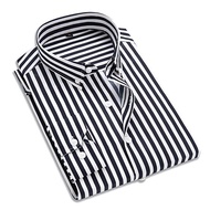 Kemeja Garis Hitam Putih Pria - Kemeja Salur Pria Korean Style - Kemeja Pria Motif Stripes Salur Ver