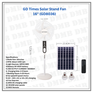 GD Times Solar and Rechargeable Stand Fan 16 inches GD8036