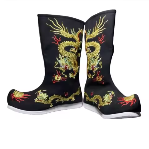 Black Emperor Embroidery Dragon Boots Chinese Opera Emperor Adults Flat Boots Court Boots TV Movie P